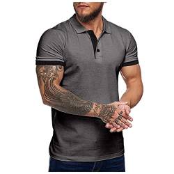 Freizeithemden Für Herren Sport Shirt Männer Overshirt Herren Farbblock Button Down Revers Kurzarm Polohemd Männer Regular Fit Golf Poloshirts Casual Basic Weißes Tshirt (Gray, 6XL) von LUNULE