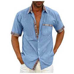 Herren Hemd Langarm Unterziehshirt Herren Tshirt Herren Weiß MäNner Gestreiftes Bedrucktes Reverskragen Kurze ÄRmel Basic Shirt Mit Front Tasche Und Taste Tshirt Herren 3XL (Light Blue, 4XL) von LUNULE