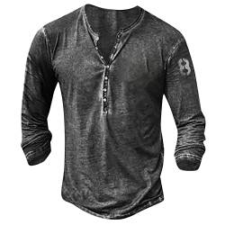 Herren Tshirts Vintage Drucken T-Shirt Kurzarm Sleeve V-Ausschnitt Tee Oberteil mit Knöpfe Regular Fit Streetwear für Männer Sommer Basic Top Bluse Sportshirt Laufshirt Kurzarmshirt von LUNULE