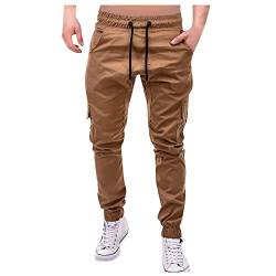 Hosen Herren, Chino Cargohose Herren Breite Jogginghose Herren Einfarbige Cargo Hose Casual Kordelzug Cargohose Elastische Freizeithose Mit Tasche Latzhose Jeans Herren Army Shirt(Khaki,L) von LUNULE