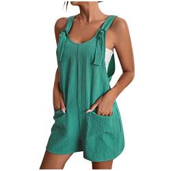 Jumpsuit Damen, Overall Damen Sommer Elegant Zweiteiler Damen Elegant Einfarbig V-Ausschnitt Ärmellos Overall Mit Tasche Casual Locker Kurz Hose Overall Damen Festlich Latzhose (Green,L) von LUNULE