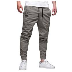 LUNULE Arbeitshose Herren, Herren Hose Sommer Herren Hosen Modern Einfarbige Cargo Hose Casual Kordelzug Cargohose Elastische Freizeithose Mit Tasche Jogginghose Weiß Herren Männer Hosen(Gray,XXL) von LUNULE