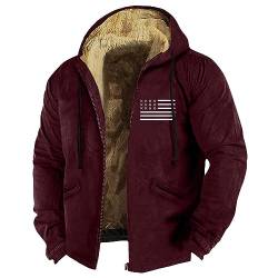 LUNULE Bomberjacke Herren Winter Warnschutzjacke Jacke Wasserdicht Herren Flaggen Druck Langarm Teddy Fleece Gefüttert Hoodie Jacke Mit Reißverschluss Cardigan Lang (Red, 3Xl) von LUNULE