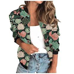 LUNULE Collegejacke Damen Baseballjacke Modisch Drucken Bomberjacke College Kurz Winterjacke Blumenmuster Kurzjacke Langarm Reißverschluss Fliegenjacke Slim Fit Angenehm Sweatjacke für Frau von LUNULE