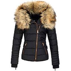 LUNULE Damen Winterparka Groß Fellkragen Baumwolljacke Lange Ärmel Stepp Kälteschutz Übergangsjacke für Frauen Herbst Winter Warm Outdoorparka Damen Lässiger Übergangsmantel Funktionsparka von LUNULE