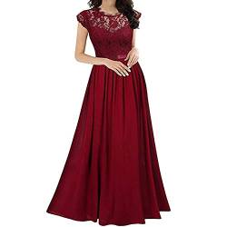 LUNULE Dresses for Women, Stola Für Abendkleid Elegante Kleider Damen Einfarbig Spitze Patchwork Maxikleid Für Hochzeit Brautjungfernkleider Kurzes Sommerkleid Damen Kleid Mit Shapewear(Rot,S) von LUNULE