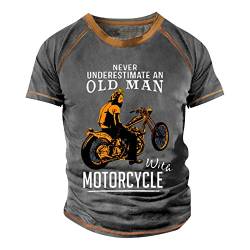 LUNULE Faschingskostüm Herren Indianer Kostüm Herren Motorrad Drucken Shirts Vintage Old Man Tshirt Kurzarm T-Shirt Rundhals Sport Tops Casual Sommer Oberteile Jungen Bluse Kurzarmshirt Grau von LUNULE