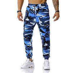 LUNULE Herren Cargohose Modisch Camouflage Chinohose Multi Taschen Jogginghose mit Drawstrings für Männer Jogging Gym Fitness Sporthose Herren Lange Stretch Slim Fit Trainingshose Fitnesshose von LUNULE