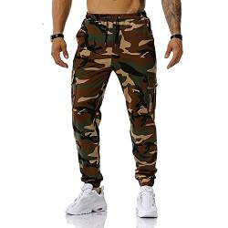 LUNULE Herren Cargohose Modisch Camouflage Chinohose Multi Taschen Jogginghose mit Drawstrings für Männer Jogging Gym Fitness Sporthose Herren Lange Stretch Slim Fit Trainingshose Fitnesshose von LUNULE