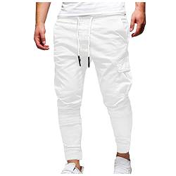 LUNULE Herren Chinohose Outdoor Fitness Jogginghose mit Drawstrings Jogging Gym Sporthose mit Taschen für Männer Lange Stretch Slim Fit Trainingshose Herren Modisch Einfarbige Atmungsaktiv Fitnesshose von LUNULE