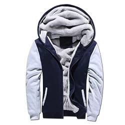 LUNULE Herren Kapuzenpullover Warm Gefüttert Plüsch Kapuzenjacke Patchwork Kapuzenpulli mit Reißverschluss für Männer Langarm Farbblock Sweatjacke mit Tasche Herren Fitness Sport Collegejacke von LUNULE