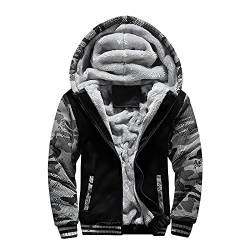 LUNULE Herren Kapuzenpullover Warm Gefüttert Plüsch Kapuzenjacke Patchwork Kapuzenpulli mit Reißverschluss für Männer Langarm Farbblock Sweatjacke mit Tasche Herren Fitness Sport Collegejacke von LUNULE