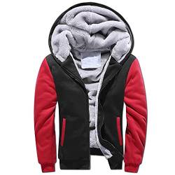 LUNULE Herren Kapuzenpullover Warm Gefüttert Plüsch Kapuzenjacke Patchwork Kapuzenpulli mit Reißverschluss für Männer Langarm Farbblock Sweatjacke mit Tasche Herren Fitness Sport Collegejacke von LUNULE