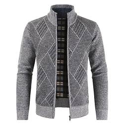 LUNULE Herren Pullover Freizeitjacke Langarm Strickpullover mit Rundhalsausschnitt Basic Grobstrick Winterpullover mit Reißverschluss für Männer Herbst Winter Übergangsjacke Herren Slim Strick-Pulli von LUNULE