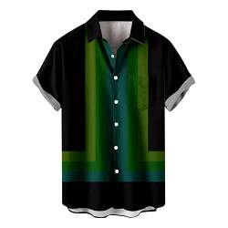 LUNULE Herren T Shirt Kompressionsshirt Herren Sommerhemd Herren Streifen Druck Hawaiihemd Kurzarmhemd Männer Sommer T-Shirt Revers Freizeithemd Button Kurzarm Hemden t Shirt Herren XL Grün von LUNULE