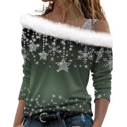 LUNULE Hoodie Damen Oversize Weihnachtskleidung Hemdbluse Damen Sexy Oberteil Damen Weihnachten 3D Druck Plüsch Schulterfrei Langarm Pulli Shirt Mit Schulterriemen Xmas Sport Shirt (Dark Gray, XXL) von LUNULE