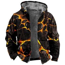 LUNULE Jacke Herren Übergangsjacke Wasserdichte Regenjacke Allwetterjacke Herren 3D Druck Teddy Fleece Gefüttert Hoodie Jacke Winter Dicke Plüsch Innenfutter Herren Jacke (Schwarz, 3Xl) von LUNULE