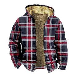 LUNULE Jacke Herren Winter Holzfäller Jacke Gefüttert Herren Jacket Herbst Winter Warm Plaid Fleece Holzfällerhemd Mit Kapuze Lässige Outdoor Kariertes Jacke Jungen 152 (Dark Blue, 6Xl) von LUNULE