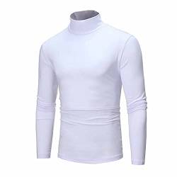 LUNULE Merino Shirt Herren Halloween Pullover Herren Kapuzenpullover MäNner Einfarbig Rollkragen Bottoming Sweater Langarm Stehkragen Basic T-Shirt Thermo-Unterhemd Sport T Shirt (Weiß, XL) von LUNULE