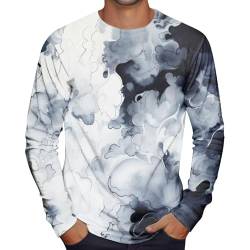 LUNULE Oversize Pullover Herren Fleecejacke Herren Hemd Herren Weiss Herren Hemd Schwarz Batik Druck Basic Shirt Langarm Rundhals T-Shirt Frühling Herbst Poncho Herren (Gray, 3Xl) von LUNULE