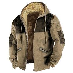 LUNULE Strickpullover Herren Winter Zip Hoodie Herren Warme Jacke Herren Herbst Winter Warm Plaid Fleece Holzfällerhemd Mit Kapuze Lässige Outdoor Kariertes Jacke Winter (Khaki, 6XL) von LUNULE