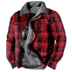 LUNULE Wanderjacke Herren Wasserdicht Atmungsaktiv Herren Fahrrad Regenjacke Herren Wasserdicht Atmungsaktiv Herbst Winter Warm Plaid Fleece Holzfällerhemd Mit Kapuze Lässige Outdoor Kariertes Jacke von LUNULE