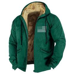 LUNULE Wasserdichte Jacke Herren Herren Jacke Herbst M65 Jacke Herren Flaggen Druck Langarm Teddy Fleece Gefüttert Hoodie Jacke Mit Reißverschluss Jacke Herren Winterjacke (Dark Green, 4Xl) von LUNULE