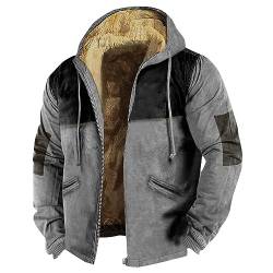 LUNULE Winter Arbeitsjacke Herren Sweatjacke Mit Kapuze Allwetterjacke Herren Herbst Winter Warm Plaid Fleece Holzfällerhemd Mit Kapuze Lässige Outdoor Kariertes Heiz Jacke (Gray, 5Xl) von LUNULE