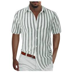 Leinenhemd Herren Herren Unterhemden Weiss Tennis Shirt Herren Gestreiftes Button Down Revers Basic Hemden Frühling Sommer Lose Fit Hawaii Hemd Für Urlaub Tshirt Herren XL (Grün, XL) von LUNULE