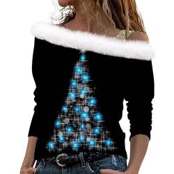 Norweger Pullover Damen Damen Pullover Elegant Damen Jacke Herbst Pullunder Damen Ärmellos Weihnachten 3D Druck Plüsch Schulterfrei Langarm Pulli Shirt Mit Schulterriemen Xmas Oodie Hoodie Damen Lang von LUNULE