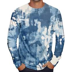 Poloshirts Für Herren Sweatjacke Herren Funktionsunterwäsche Herren Bügelfreie Hemden Herren Batik Druck Basic Shirt Langarm Rundhals T-Shirt Frühling Herbst Langarm Shirt (Light Blue, 3XL) von LUNULE