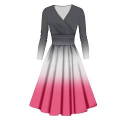 Schmetterling Kostüm Damen Kleid Schwarz Damen 70Er Jahre Bekleidung Damen Gradient Bedruckte V Ausschnitt Langarm Swing Midikleid Hohe Taille Sexy A-Linie Minirock Damen Sexy (White, XL) von LUNULE