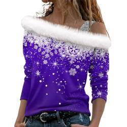 Sweatjacke Damen Weihnachtspullover Mit Licht Karierte Jacke Damen Strickfleecejacke Damen Weihnachten 3D Druck Plüsch Schulterfrei Langarm Pulli Shirt Mit Schulterriemen Xmas Sportoberteil Frau von LUNULE