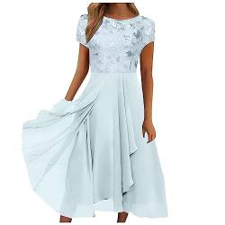 Sweatkleid Damen Kleid Damen Langarm Gothic Kleidung Damen Kleid Hochzeitsgast Elegant Spitze Patchwork Chiffon Kleider Rundhals Mittlerer Ärmel Swing Minikleid Kleider Mädchen (White, M) von LUNULE