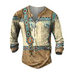 Thermounterwäsche Herren Herren Pullover Men's Activewear 3D Druck Henley Shirt Freizeit Distressed Henley Hemd Indian Tribal Langarmshirt mit Tasten Sportshirt Outdoor Tactical Tshirts Khaki M von LUNULE