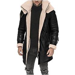 Winterjacke Herren LUNULE Warmer Fleecejacke Lange Kunstfell Gefütterte Parka Jacken Revers Plüsch Mantel Outdoor Cargo Fliegerjacke Militär Freizeit Winterparka Teddyfleece Sherpa Jacket Wintermantel von LUNULE