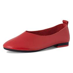 LUOBANIU Damen Geschlossene Ballerinas Flach Tanzschuhe Bequem Damen Mokassins (8807Rot, Numeric_38) von LUOBANIU