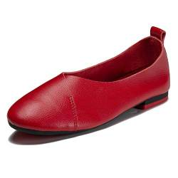 LUOBANIU Damen Geschlossene Ballerinas Flach Tanzschuhe Bequem Damen Mokassins (Rot, Numeric_37) von LUOBANIU