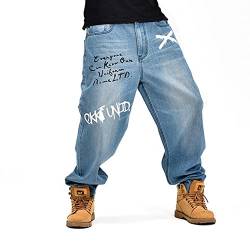 LUOBANIU Herren Hip Hop Jeans Jeanshose Baggy Jeans Skateboard Street Denim Lang Hose Loose Fit Vintage Jeanshose 021 Blau 36 von LUOBANIU