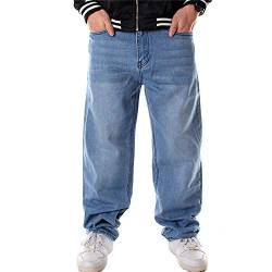 LUOBANIU Herren Jeanshose Hip Hop Jeans Baggy Jeans Skateboard Street Denim Lang Hose Loose Fit Vintage Jeanshose 022 Blau 32 von LUOBANIU