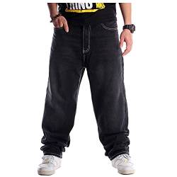 LUOBANIU Herren Vintage Hip Hop Style Baggy Jeans Denim Loose Fit Dance Skateboard Pants, N024-schwarz, 54 von LUOBANIU