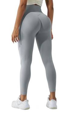 LUODUODUO Sport Gym Leggings Damen - High Waist Scrunch Butt Push Up Boom Booty Seamless Sporthose Laufhose Fitnesshose Tights (04 Mode Grau)- L von LUODUODUO