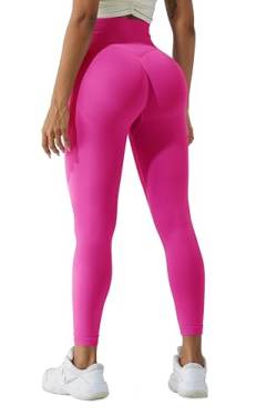 LUODUODUO Sport Gym Leggings Damen - High Waist Scrunch Butt Push Up Boom Booty Seamless Sporthose Laufhose Fitnesshose Tights (10 Barbie)- XL von LUODUODUO