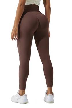 LUODUODUO Sport Gym Leggings Damen - High Waist Scrunch Butt Push Up Boom Booty Seamless Sporthose Laufhose Fitnesshose Tights (12 Kakao)- M von LUODUODUO