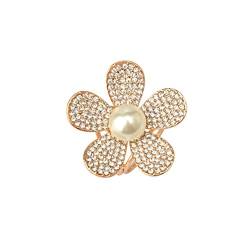 LUOEM Damen Elegante Faux Perle Kristall Strass Blume Schal Ring Schnalle Clip (Gold) von LUOEM
