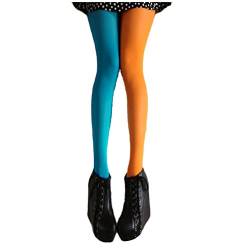 LUOEM Strumpfhosen mehrfarbig Damen Mode Splice Kniestrümpfe Party Kostüm Strümpfe (Orange und Blau) von LUOEM