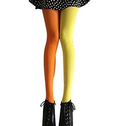 LUOEM Strumpfhosen mehrfarbig Damen Mode Splice Kniestrümpfe Party Kostüm Strümpfe (Orange und Gelb) von LUOEM