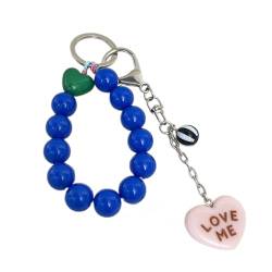 LUOFENG Bonbonfarbener Perlenanhänger für Handy, handgefertigtes Telefon-Lanyard, niedliche bunte Perlen, Herz-Schlüsselanhänger, koreanischer Stil von LUOFENG