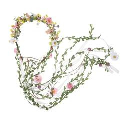 LUOFENG Cosplay-Fee, realistisches Blumen-Stirnband mit langen Blättern, Quasten, Ethno-Stil, Blumenkronen-Stirnband für Braut, Hochzeit von LUOFENG