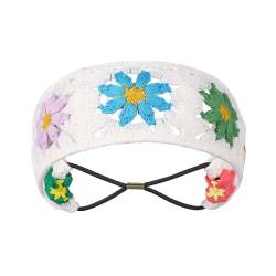 LUOFENG Gehäkelter Blumen-Turban, süßer Mädchen-elastischer Haarschal, ausgehöhltes Stirnband für Damen, modisches Foto-Haar-Accessoire von LUOFENG